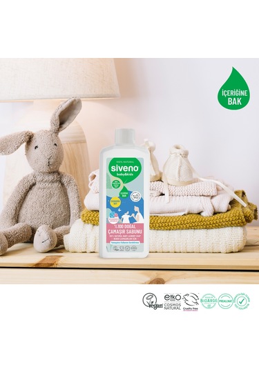 Siveno %100 Doğal Bebek Çamaşır Sabunu Kendinden Yumuşatıcılı Bitkisel Deterjan Konsantre Vegan 1000 Ml