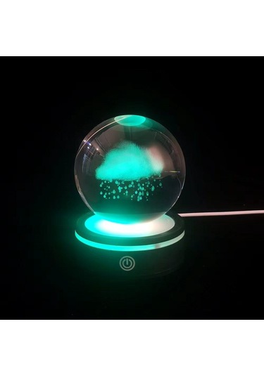 Yağmur Bulutu Tasarımlı Usb'li Dönen Cam Küre Çok Renkli