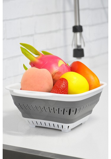 5'li Akordiyon Süzgeç Seti - Pirinç, Oval, Yuvarlak, Saplı, Kare Süzgeç - Katlanır Süzgeç Seti Beyaz - Gri