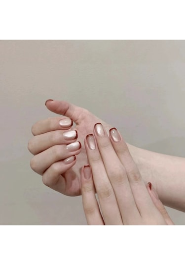 Kedi Göz Düz Takma Tırnak Seti 24 Adet - Bordo Pembe