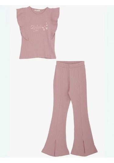 Kız Çocuk İspanyol Paça Taytlı Takım-14426 Gül Kurusu