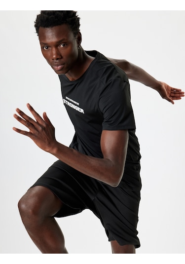 Koton Spor Tişört Slogan Baskılı Bisiklet Yaka Kısa Kollu Siyah 5wam10028nk Siyah