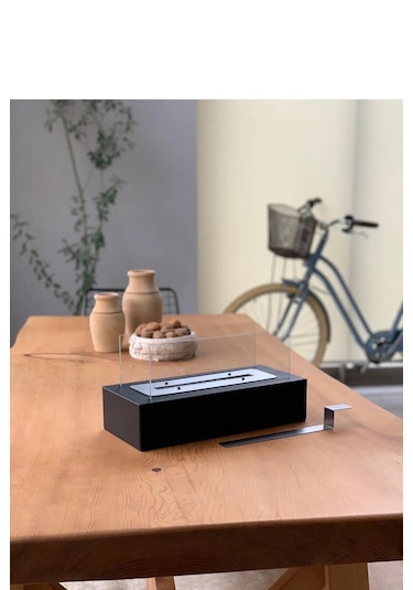 Metal Siyah Bioethanol Masaüstü Şömine Sertifikalı Yakıt Ve Taş H