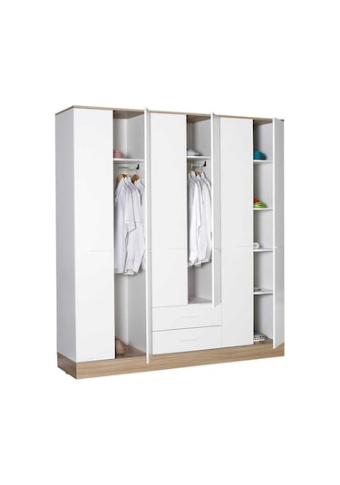 adoremobilya Base 6 Kapılı 2 Çekmeceli Gardırop-Italyan Meşe / Beyaz