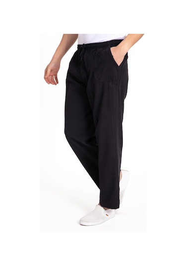 Ham Bez Lastikli Yüksek Bel Rahat Kalıp Natural Pamuk Erkek Eşofman Alt 2188 Siyah