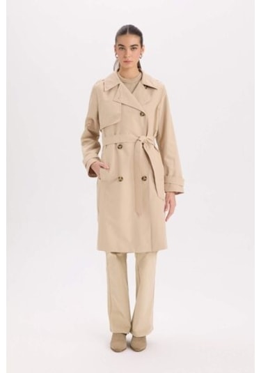 Defacto Su İtici Mevsimlik Trençkot Kruvaze Yaka Düğmeli Cepli Kemerli Apoletli A0593ax25spbn425 Kahve