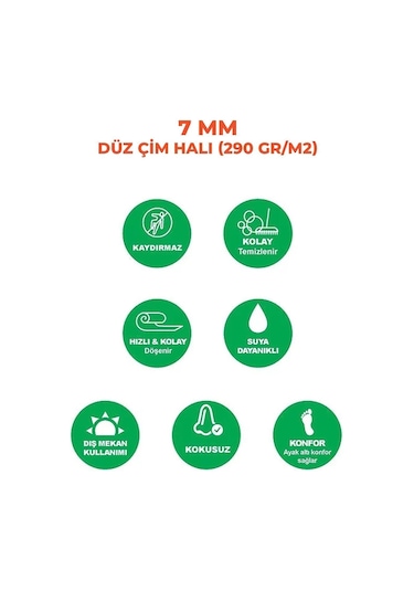 Çim Halı Yapay Çim Suni Çim Plastik Halı 7 Mm Yeşil