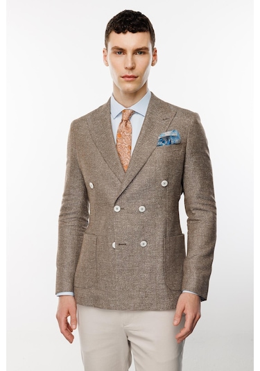 Erkek Kahve Slım Fıt / Dar Kalıp Geniş Kırlangıç Ceket-10303 Kahve