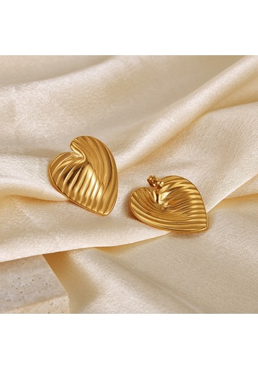 Sones Opk Ge938 1 Çift Basit Paslanmaz Çelik Kalp Fırfırlı Küpe Çok Renkli