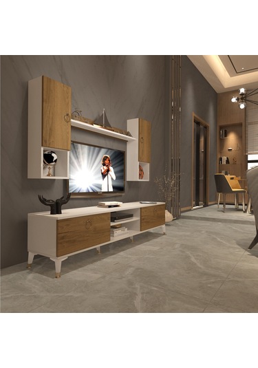 Decoraktiv Eko 5da Mdf Dvd Gold Tv Ünitesi Tv Sehpası Beyaz - Pera