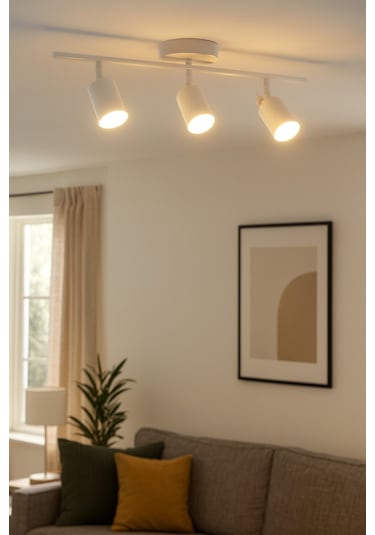 Spoti 3'lü Beyaz Renk Gün Işığı Modern Tasarım Salon - Mutfak - Banyo Spot Ledli Sıralı Avize Beyaz