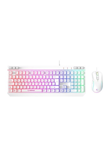 Rampage Km-r57 Seraphic Beyaz Rgb Klavye , 12800 Dpı Mouse + 30 25cm Mousepad Gaming 3lü Set Optik