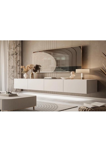 Tv Ünitesi Tv Alt Modülü 240 Cm Krem Mdf