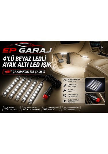 Üniversal Bütün Araçlara Uyumlu 4 Lü Beyaz Ledli Ayak Altı Led Işık Seti -