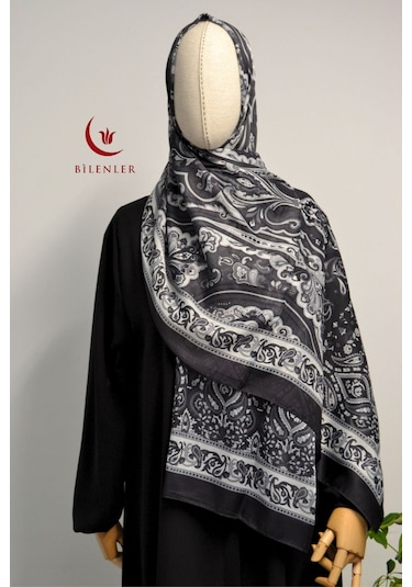 Etnik Desenli Pamuklu Şal 70x190 Cm Siyah