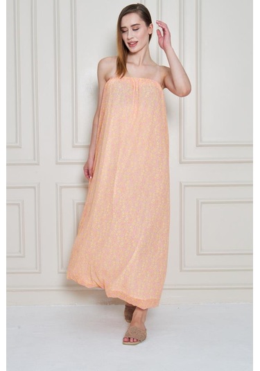 Kadın Straplez Astarlı Şifon Midi Yazlık Elbise 3753374 Pembe