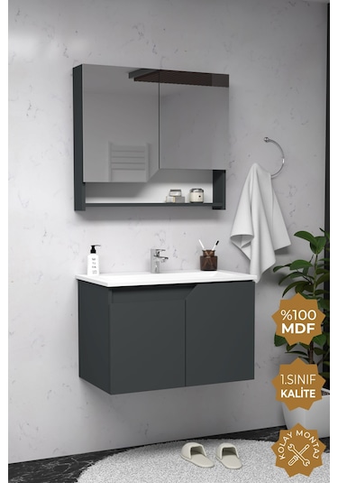 Teta Home Napoli 65 Cm Mdf Banyo Dolabı Seti Antrasit Antrasit