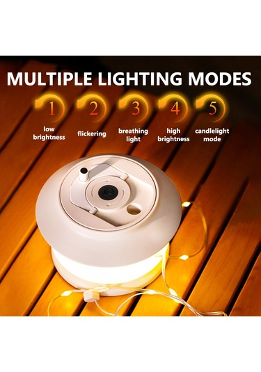 Neevoyu Kamp İçin 20m 5 Modlu Işık Şeridi - Ip44 Su Geçirmez, 3000mah Batarya, Kolay Saklama, Abs+pc Malzeme, Tip-c Şarj Krem Renk Çok Renkli