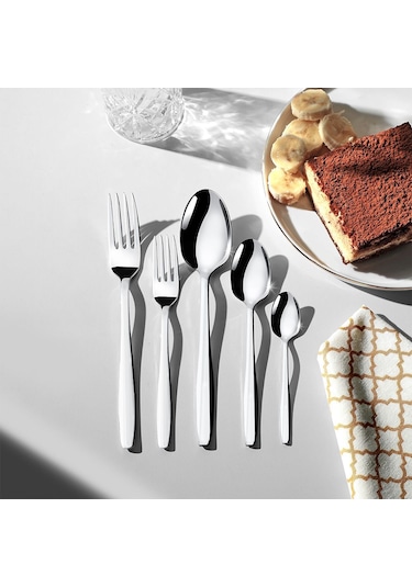 Nehir Sahra Sade 6 Kişilik 30 Parça Çatal Kaşık Takımı Gümüş