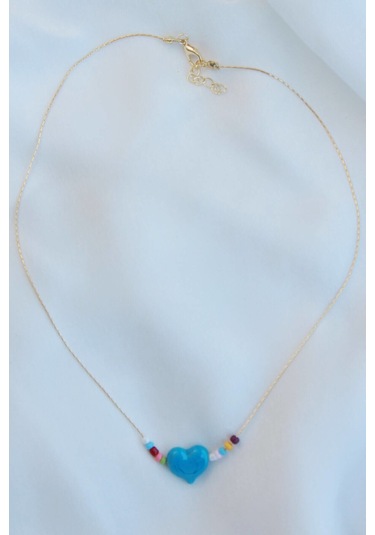 Murano Mavi Kalp Cam Kolye Mavi