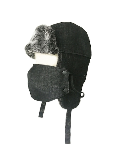 Shark Anatolia Çıkarılabilir Maskeli Pilot Kürklü Şapka Siyah
