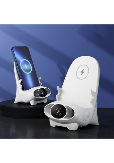 Sandalye Standı Manyetik Emişli Telefon Tutucu 15w Kablosuz Şarj Cihazı, Beyaz Beyaz