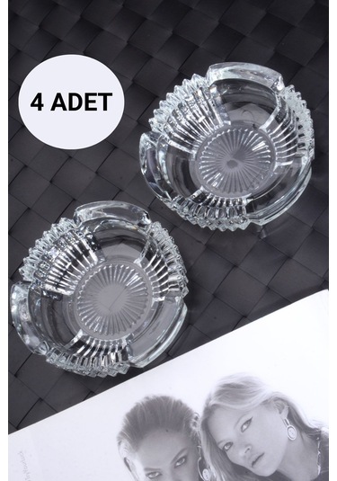 Rotanev Cam Kristal Lüks Küllük - Kül Tablası  Yuvarlak Kül Tabağı 4 Adet