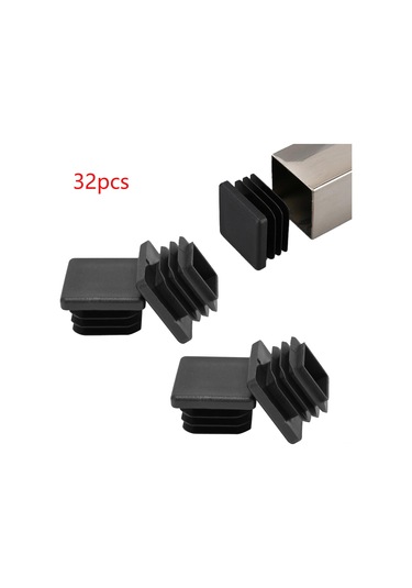 Geeksen 32 Adet Siyah Plastik Kare Boru Tıkanırcısı - Metal Boru, Masa Sandalye Ayaklarını Kaydırma Ve Korumak İçin - 2.5x2.5x1.4cm Siyah