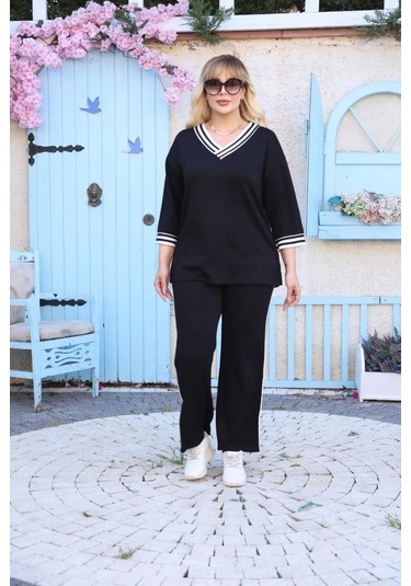 Şeritli Takım Oysho Modal Kumaş Şeritli Yumuşak Dokulu M-6xl Siyah