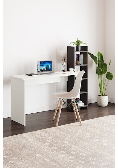 Kitaplıklı Fonksiyonel Çalışma Masası Beyaz- Antrasit Gri Beyaz - Gri