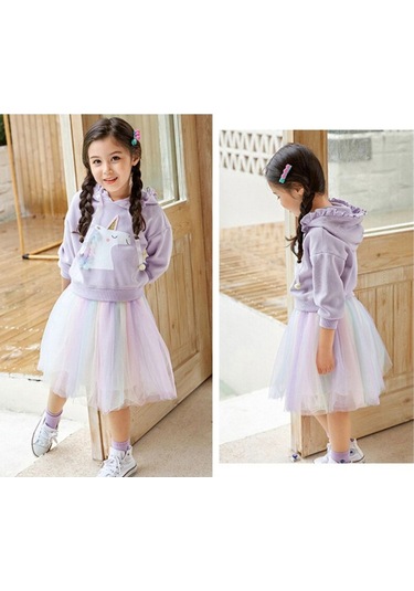 Unicorn Sweatshirt Ve Parlak Tul Tutu Etek Kombin Mor