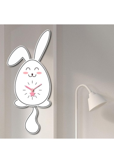 Homyl Tavşan Sarkaçlı Duvar Saati Sessiz Saat Akrilik Askılı Stil A