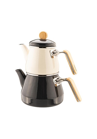 Bambum Lumino Bambu Kulplu Emaye Çaydanlık Takımı Gri