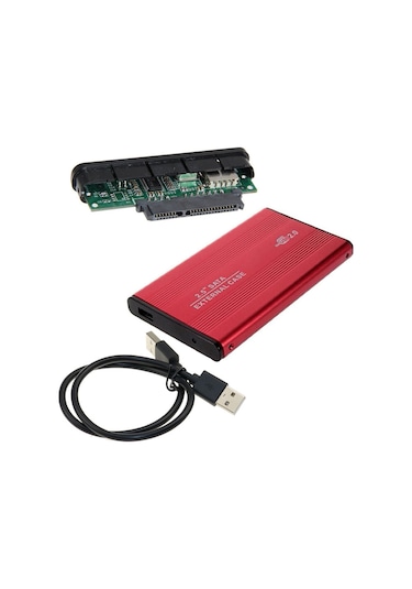 Usb 2.0 To Sata 2.5 İnç Alüminyum Harici Harddisk Kutusu Kırmızı