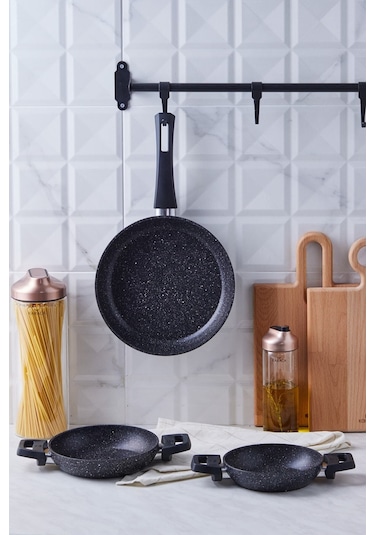 Karaca  Biogranit Dide 3'lü Tava Sahan Seti Siyah