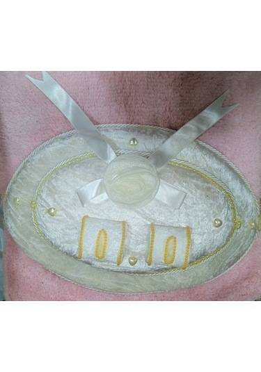 Söz Nişan Tepsisi Ahşap Kadife Kaplama Yüzüklük Oval Beyaz/ Gold Beyaz