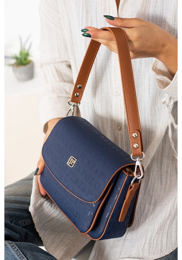 Just Polo Yeni Sezon Kolon Askılı 4 Bölmeli Kadın Omuz Çantası Ve Cüzdan Kombini Pbu217402 Lacivert - Taba