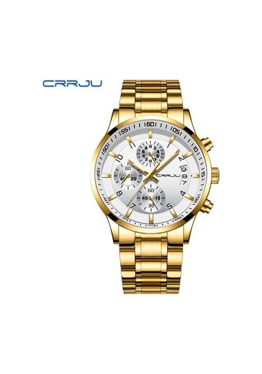 Crrju/kajun 2214 Yeni Erkek İş Saati Erkek Saati Altı Pimli Kronograf Çok İşlevli Paslanmaz Çelik Saat Goldbeltwhitesurface Diğer