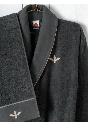 Cotton Box Folk Art Aile Bornoz Seti Yamka Bej-antrasit Antrasit Bej