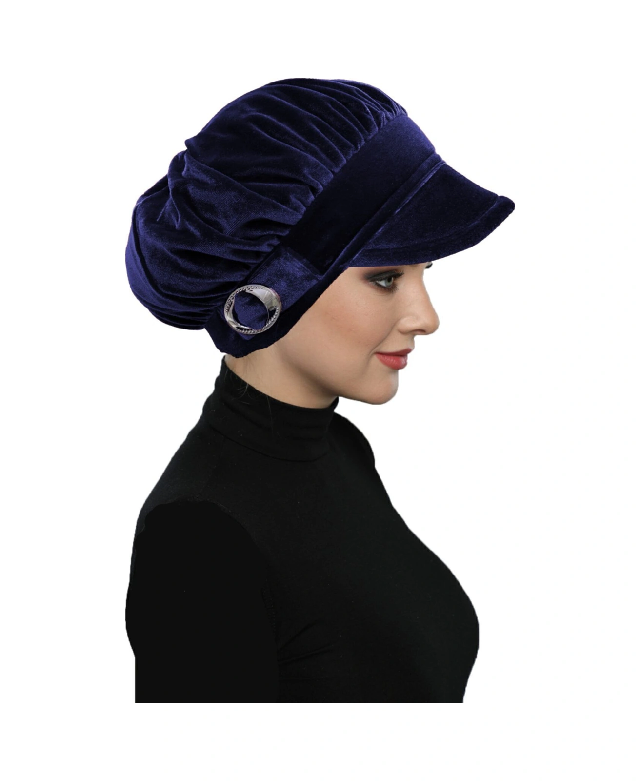 Kadife Şapka Toka Detaylı Lacivert Hazır Türban Tesettür Bone Lacivert