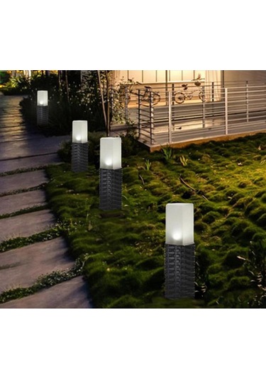Homyl Güneş Plastik Rattan Çim Lambası Açık Bahçe Spot Yolu Dekor Siyah
