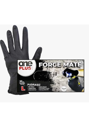 One Plus Force Mate Tırtıklı Nitril Pudrasız Eldiven Siyah 50 Adet