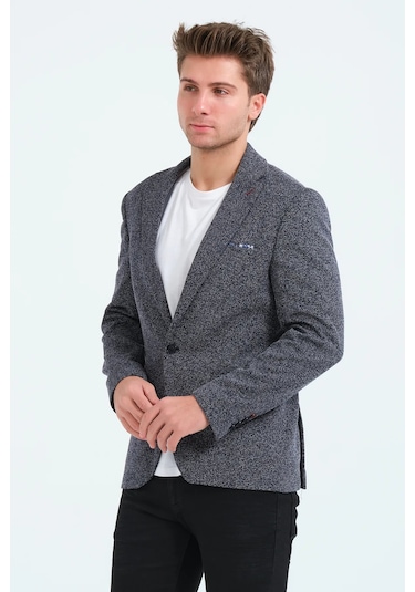 Bonesti Erkek Slim Fit Blazer Ceket Lacivert Beyaz Beyaz - Lacivert