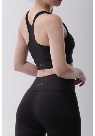 Polyester Siyah Normal Bel Fitted Basic Sporcu Tayt Takımı SiYAH