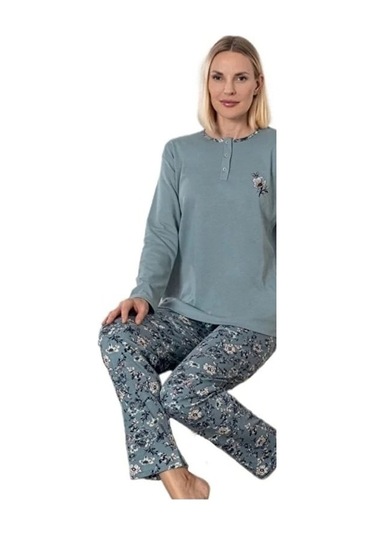 Mina Collection Kadın Pijama Takımı Uzun Kollu Yumuşak Dokulu E Su Yesıl