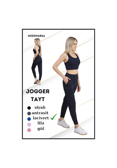 Yüksek Bel Jogger Tayt Rahat Kalıp Çift Yan Cepli Spor Görünüm Trend Jogger Lacivert 106103 Lacivert
