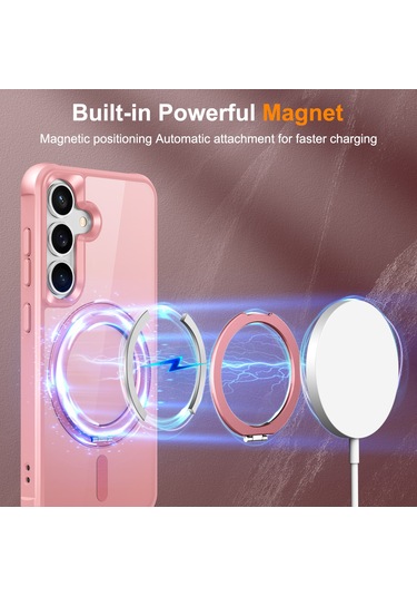 Samsung Galaxy S25 / S24 Kılıfı Magsafe Döndürülebilir Halka Ayaklı Tpu + Pc Telefon Kılıfı İle Uyumlu Pembe