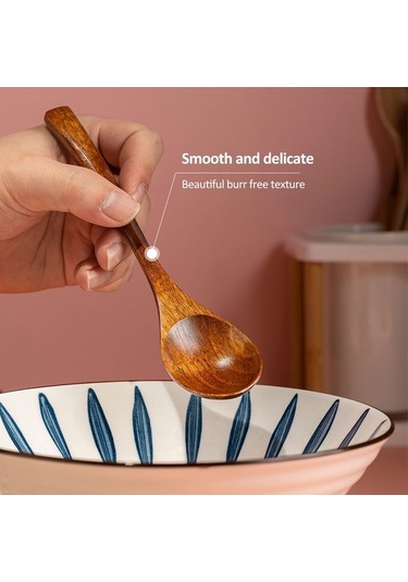 Fastbuy 2'li Japon Tarzı Ahşap Ramen Kaşığı Çorba Kaşığı Pho Kaşığı Yulaf Lapası Kaşığı Ahşap Sofra Takımı