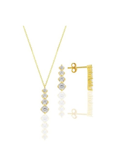 Gümüş Altın Yaldızlı Zirkon Taşlı Işıltılı Ikili Set