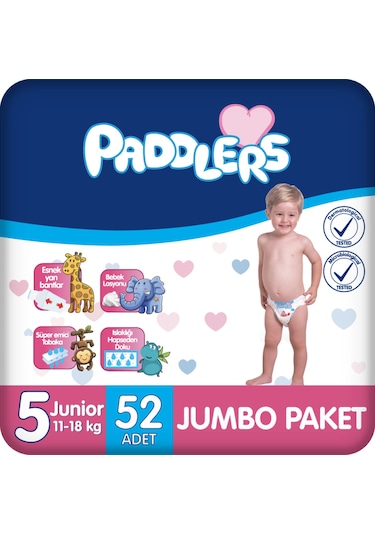Paddlers Bebek Bezi 5 Numara Junior 52 Adet (11-18 Kg) Jumbo Paket